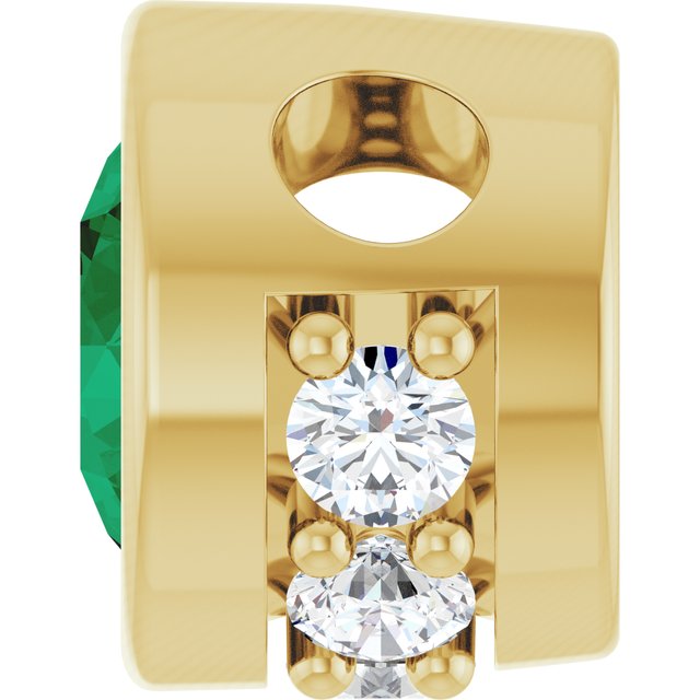 14K Yellow Lab-Grown Emerald & .07 CTW Natural Diamond Pendant