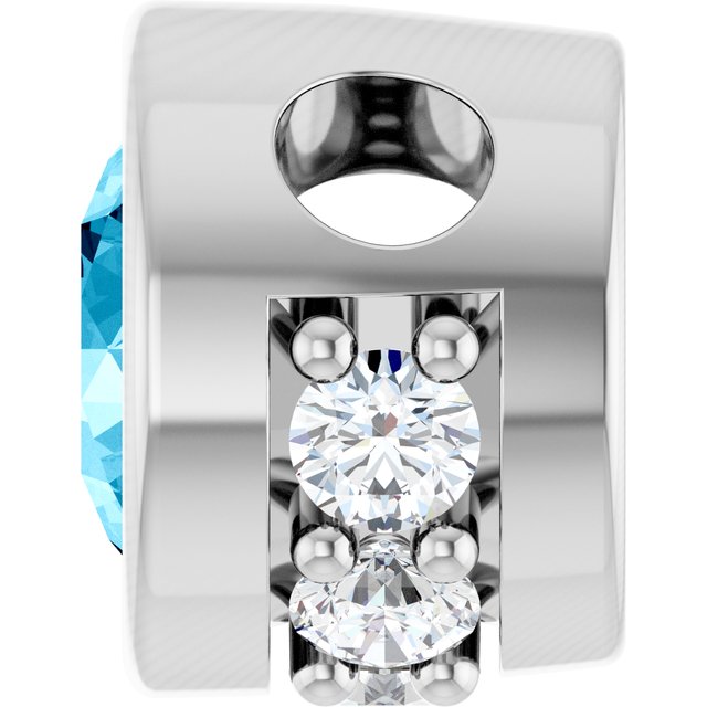 14K White Natural Aquamarine & .07 CTW Natural Diamond Pendant