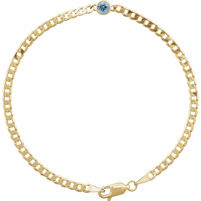 14K Yellow Natural Aquamarine Link 7" Bracelet