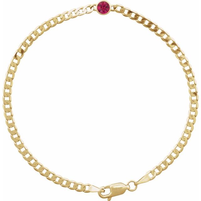 14K Yellow Lab-Grown Ruby Link Bracelet - BRC922