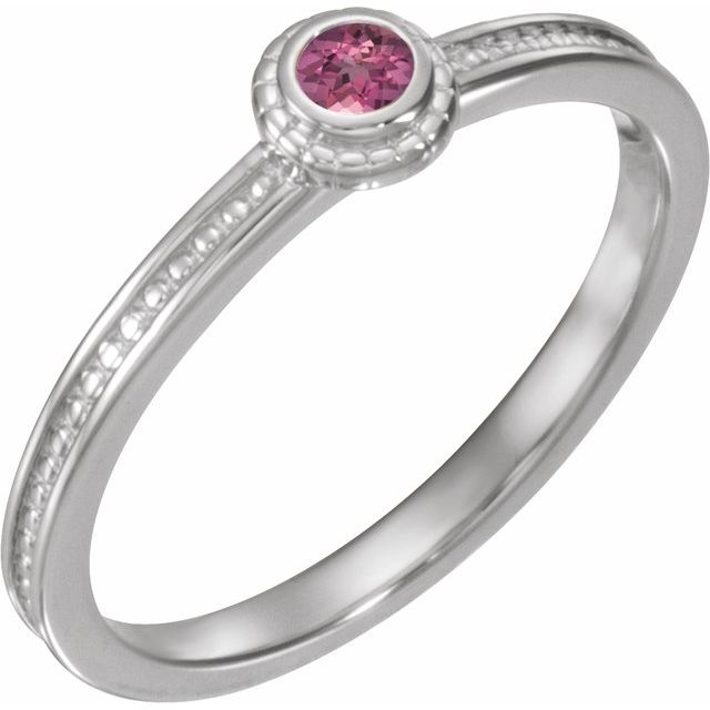 Sterling Silver Natural Pink Tourmaline Family Stackable Ring