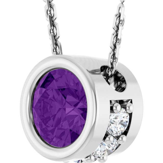 14K White Natural Amethyst & .07 CTW Natural Diamond 18" Necklace
