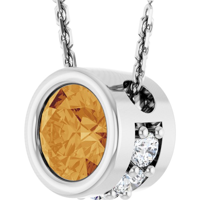 14K White Natural Citrine & .07 CTW Natural Diamond 18" Necklace