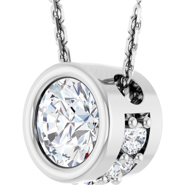14K White Natural White Sapphire & .07 CTW Natural Diamond 18" Necklace