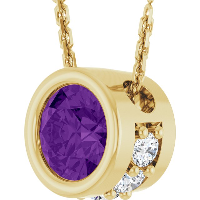 14K Yellow Natural Amethyst & .07 CTW Natural Diamond 18" Necklace