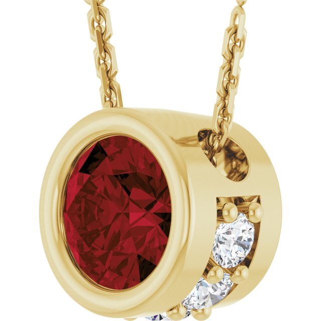 14K Yellow Natural Mozambique Garnet & .07 CTW Natural Diamond 18" Necklace