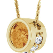 14K Yellow Natural Citrine & .07 CTW Natural Diamond 18" Necklace