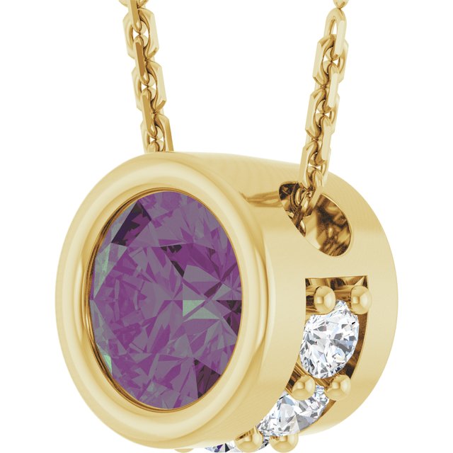 14K Yellow Lab-Grown Alexandrite & .07 CTW Natural Diamond 18" Necklace
