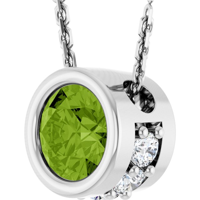 14K White Natural Peridot & .07 CTW Natural Diamond 18" Necklace