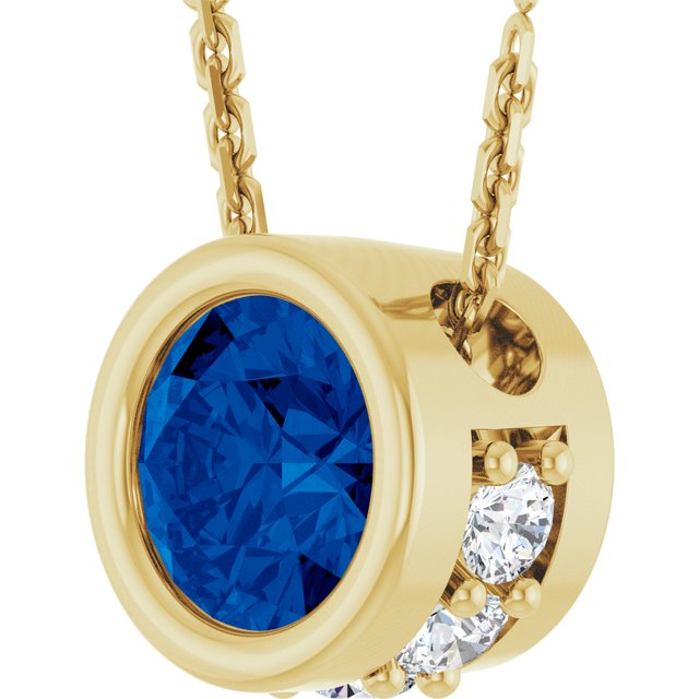 14K Yellow Natural Blue Sapphire & .07 CTW Natural Diamond 18" Necklace