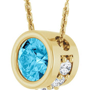 14K Yellow Natural Aquamarine & .07 CTW Natural Diamond 18" Necklace