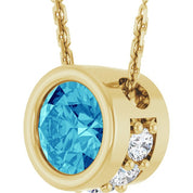 14K Yellow Natural Blue Zircon & .07 CTW Natural Diamond 18" Necklace