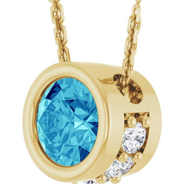 14K Yellow Natural Blue Zircon & .07 CTW Natural Diamond 18" Necklace