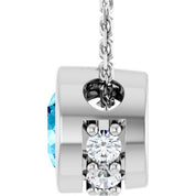 14K White Natural Aquamarine & .07 CTW Natural Diamond 18" Necklace