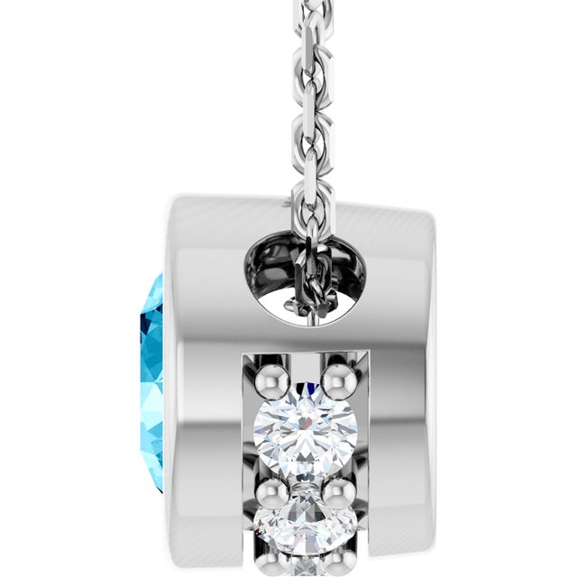 14K White Natural Aquamarine & .07 CTW Natural Diamond 18" Necklace