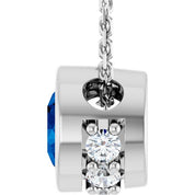 14K White Lab-Grown Blue Sapphire & .07 CTW Natural Diamond 18" Necklace