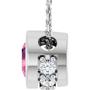 14K White Natural Pink Tourmaline & .07 CTW Natural Diamond 18" Necklace