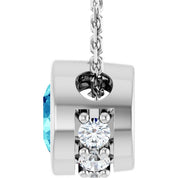 14K White Natural Blue Zircon & .07 CTW Natural Diamond 18" Necklace