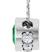 14K White Lab-Grown Emerald & .07 CTW Natural Diamond 18" Necklace