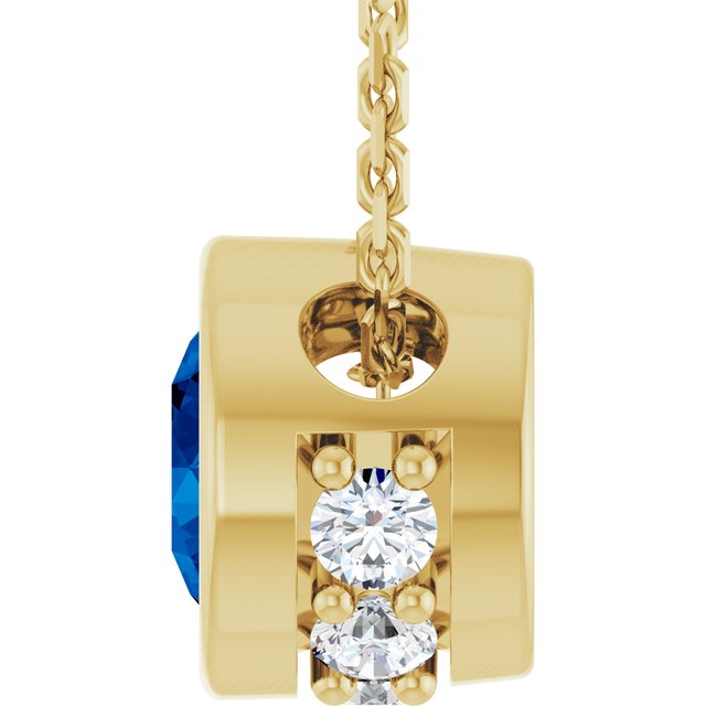 14K Yellow Natural Blue Sapphire & .07 CTW Natural Diamond 18" Necklace