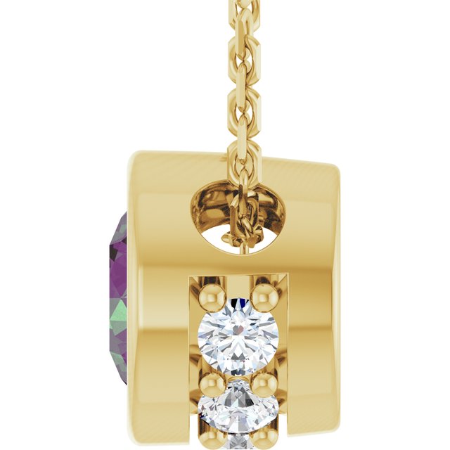 14K Yellow Lab-Grown Alexandrite & .07 CTW Natural Diamond 18" Necklace