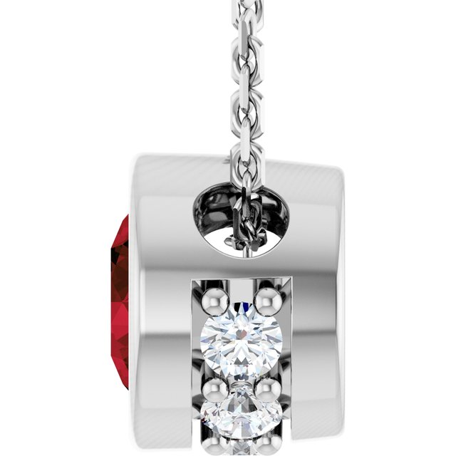 14K White Natural Mozambique Garnet & .07 CTW Natural Diamond 18" Necklace