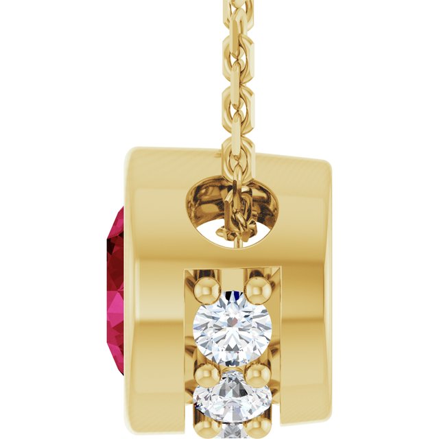 14K Yellow Lab-Grown Ruby & .07 CTW Natural Diamond 18" Necklace