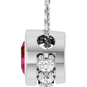 14K White Lab-Grown Ruby & .07 CTW Natural Diamond 18" Necklace