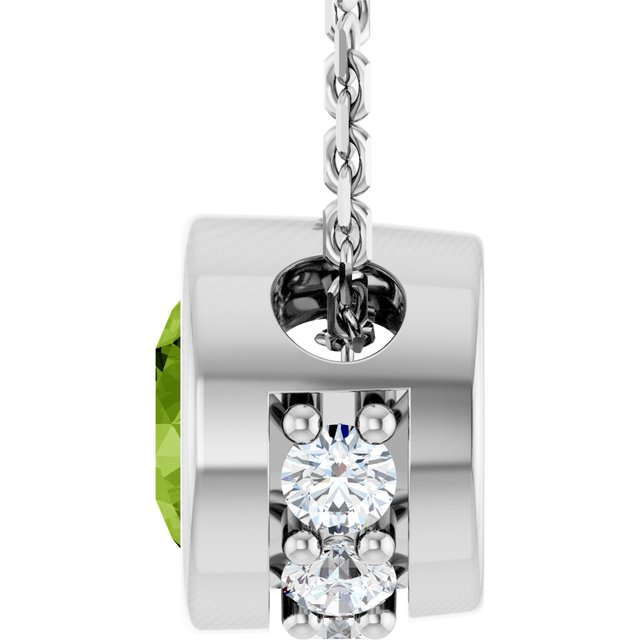 14K White Natural Peridot & .07 CTW Natural Diamond 18" Necklace