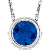 14K White Natural Blue Sapphire & .07 CTW Natural Diamond 18" Necklace