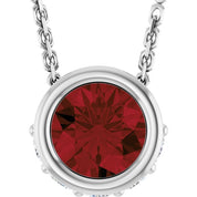 14K White Natural Mozambique Garnet & .07 CTW Natural Diamond 18" Necklace