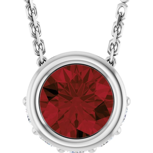 14K White Natural Mozambique Garnet & .07 CTW Natural Diamond 18" Necklace