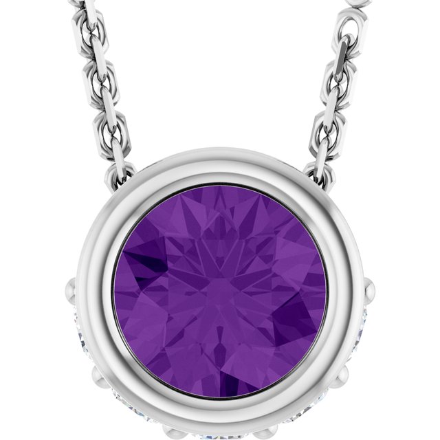 14K White Natural Amethyst & .07 CTW Natural Diamond 18" Necklace
