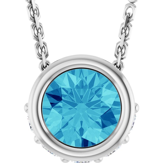 14K White Natural Blue Zircon & .07 CTW Natural Diamond 18" Necklace