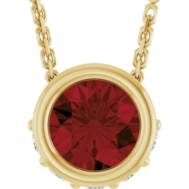 14K Yellow Natural Mozambique Garnet & .07 CTW Natural Diamond 18" Necklace