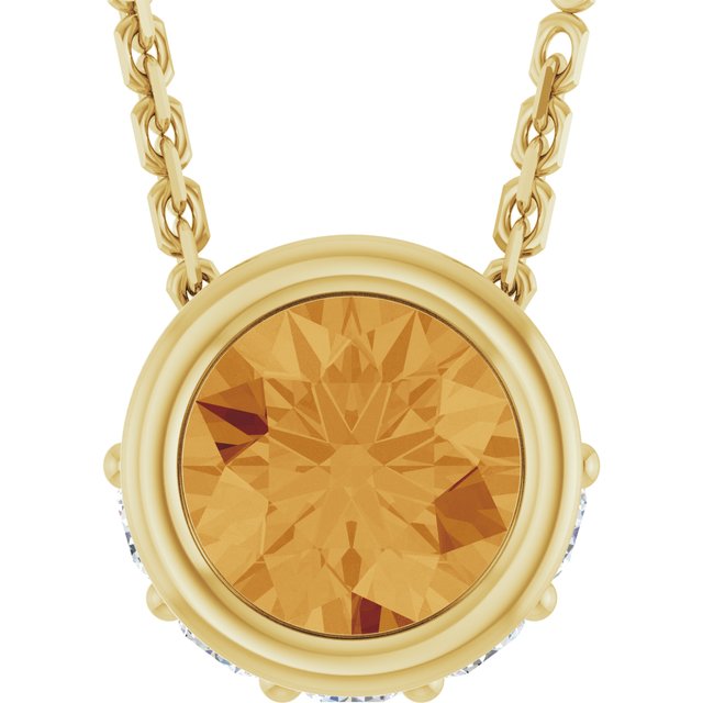 14K Yellow Natural Citrine & .07 CTW Natural Diamond 18" Necklace