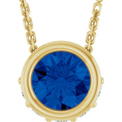 14K Yellow Natural Blue Sapphire & .07 CTW Natural Diamond 18" Necklace