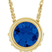 14K Yellow Natural Blue Sapphire & .07 CTW Natural Diamond 18" Necklace