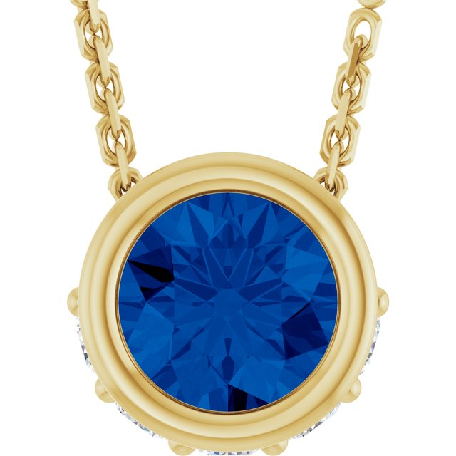 14K Yellow Natural Blue Sapphire & .07 CTW Natural Diamond 18" Necklace