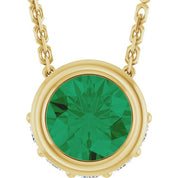 14K Yellow Lab-Grown Emerald & .07 CTW Natural Diamond 18" Necklace