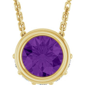 14K Yellow Natural Amethyst & .07 CTW Natural Diamond 18" Necklace