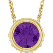 14K Yellow Natural Amethyst & .07 CTW Natural Diamond 18" Necklace