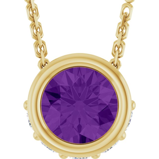 14K Yellow Natural Amethyst & .07 CTW Natural Diamond 18" Necklace
