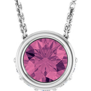 14K White Natural Pink Tourmaline & .07 CTW Natural Diamond 18" Necklace
