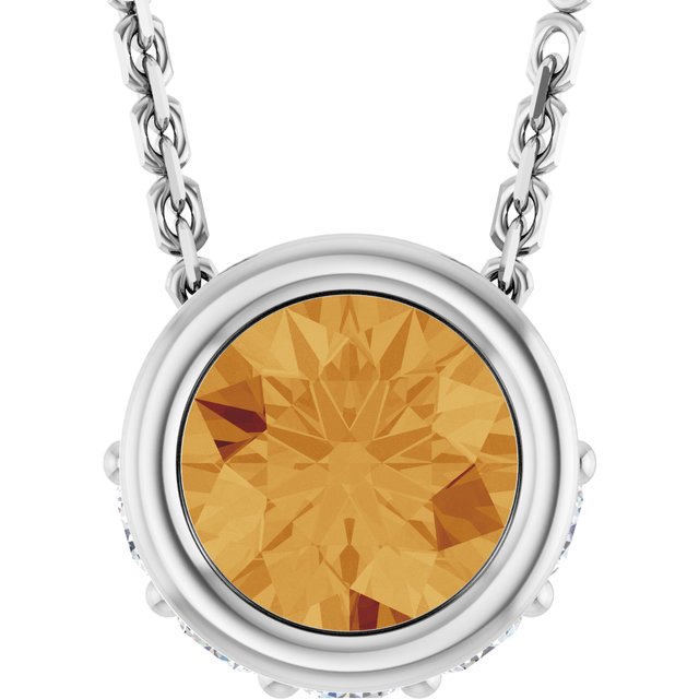 14K White Natural Citrine & .07 CTW Natural Diamond 18" Necklace
