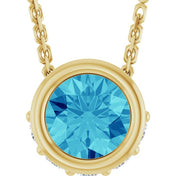 14K Yellow Natural Blue Zircon & .07 CTW Natural Diamond 18" Necklace