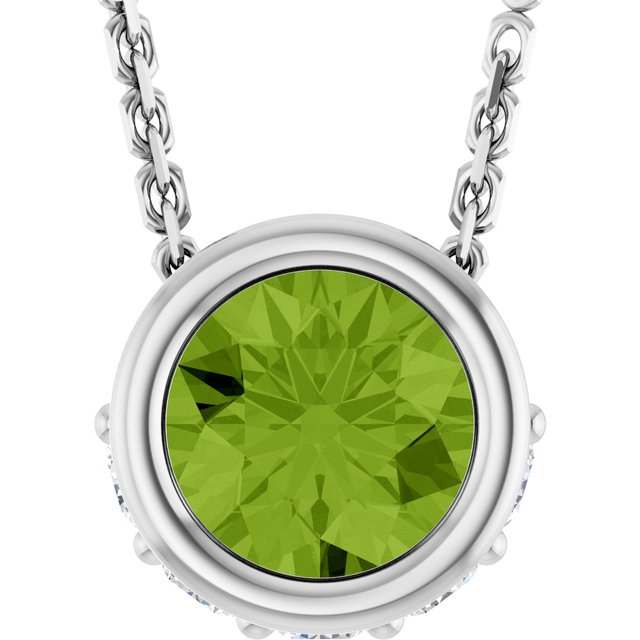 14K White Natural Peridot & .07 CTW Natural Diamond 18" Necklace