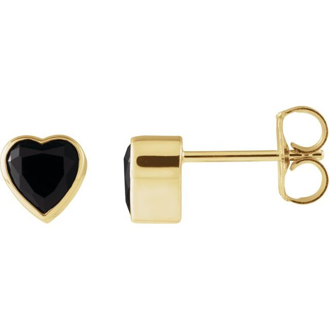14K Yellow Natural Black Onyx Stud Earrings