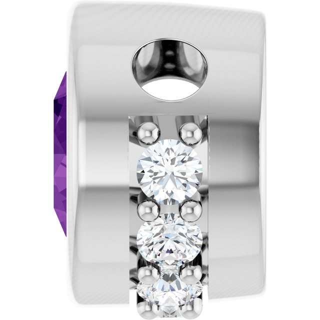 14K White Natural Amethyst & 1/10 CTW Natural Diamond Pendant