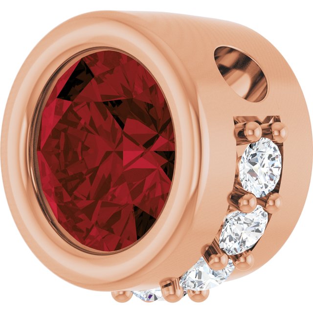 14K Rose Natural Mozambique Garnet & 1/10 CTW Natural Diamond Pendant